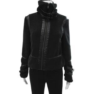 DH New York Women Biker Jacket Black Buckle Long Sleeve Polyester Size XS